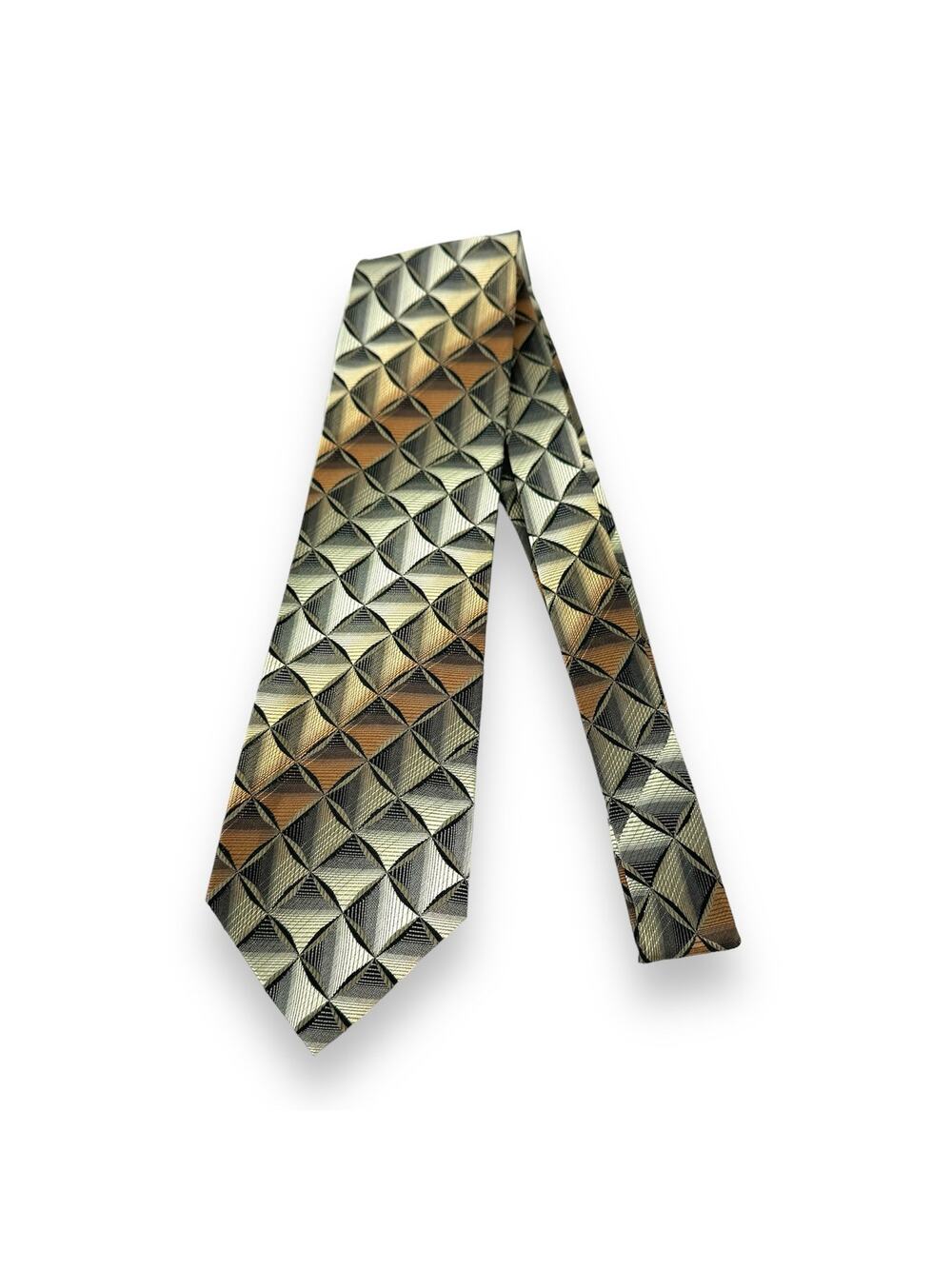 Valerio Garati tie geometric print handmade pure silk brown gray tan squares